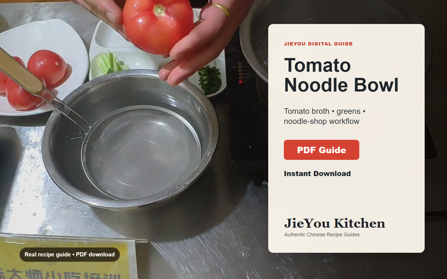Tomato Noodle & Wild Greens Noodle Bowl Guide wide digital guide preview with finished noodle bowl