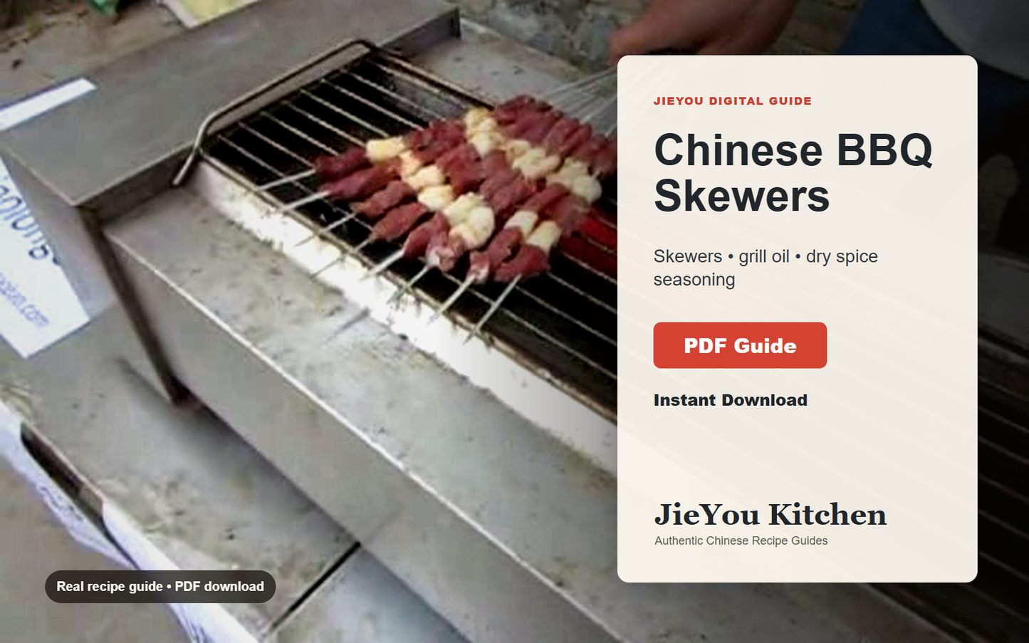 Chinese BBQ Skewers & Street Grill Sauce Guide wide digital guide preview with finished noodle bowl