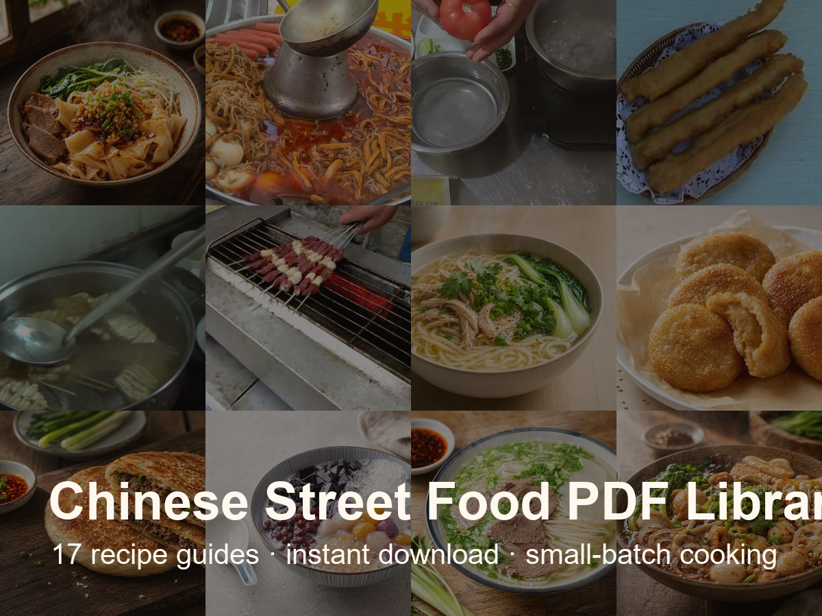Collage preview of Chinese street food recipes included in the JieYou PDF library bundle