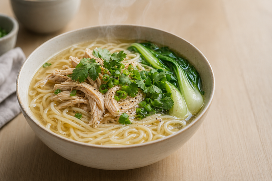 Finished Shaanxi oil-splashed noodles with chili oil, greens, and braised pork