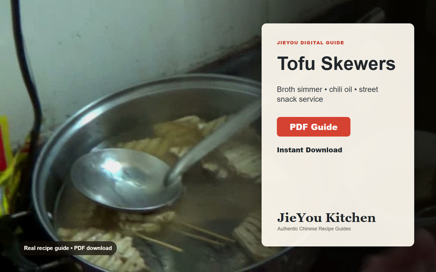 Chicken Broth Tofu Skewers Street Snack Guide wide digital guide preview with finished noodle bowl
