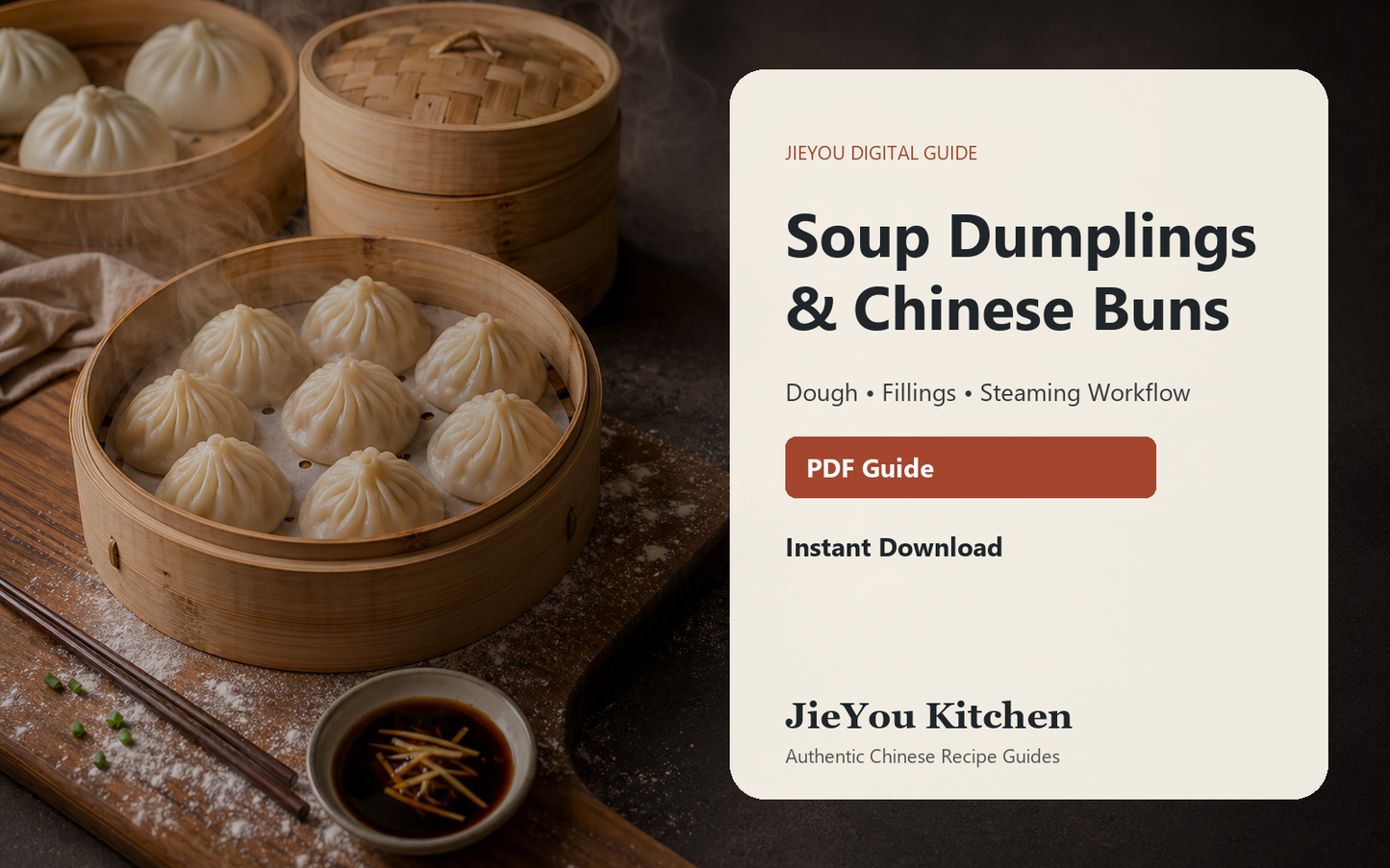 Soup Dumplings & Chinese Buns Guide digital guide preview with food photography and PDF cover